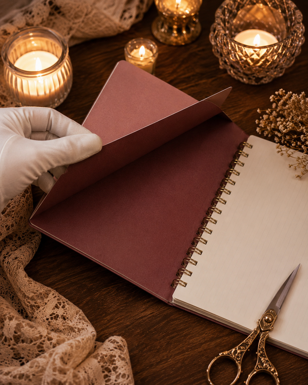 Blush Pink Hand-Embellished Floral Spiral Notebook