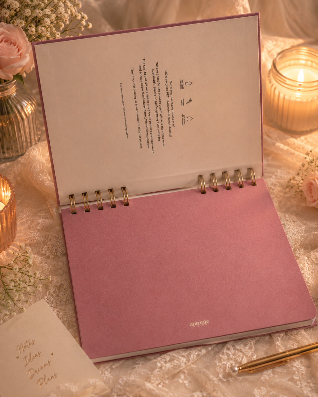 Blush Pink Hand-Embellished Floral Spiral Notebook
